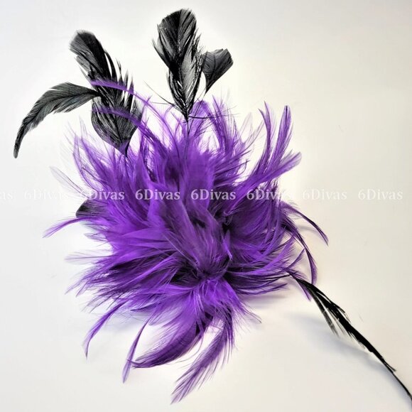 PURPLE Feathers Headpiece Fascinator - Picture 2 of 6